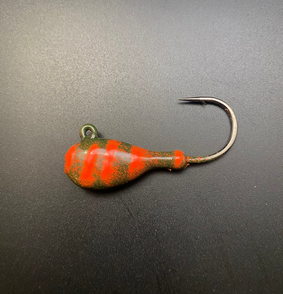 Flat head jig - dark green/orange