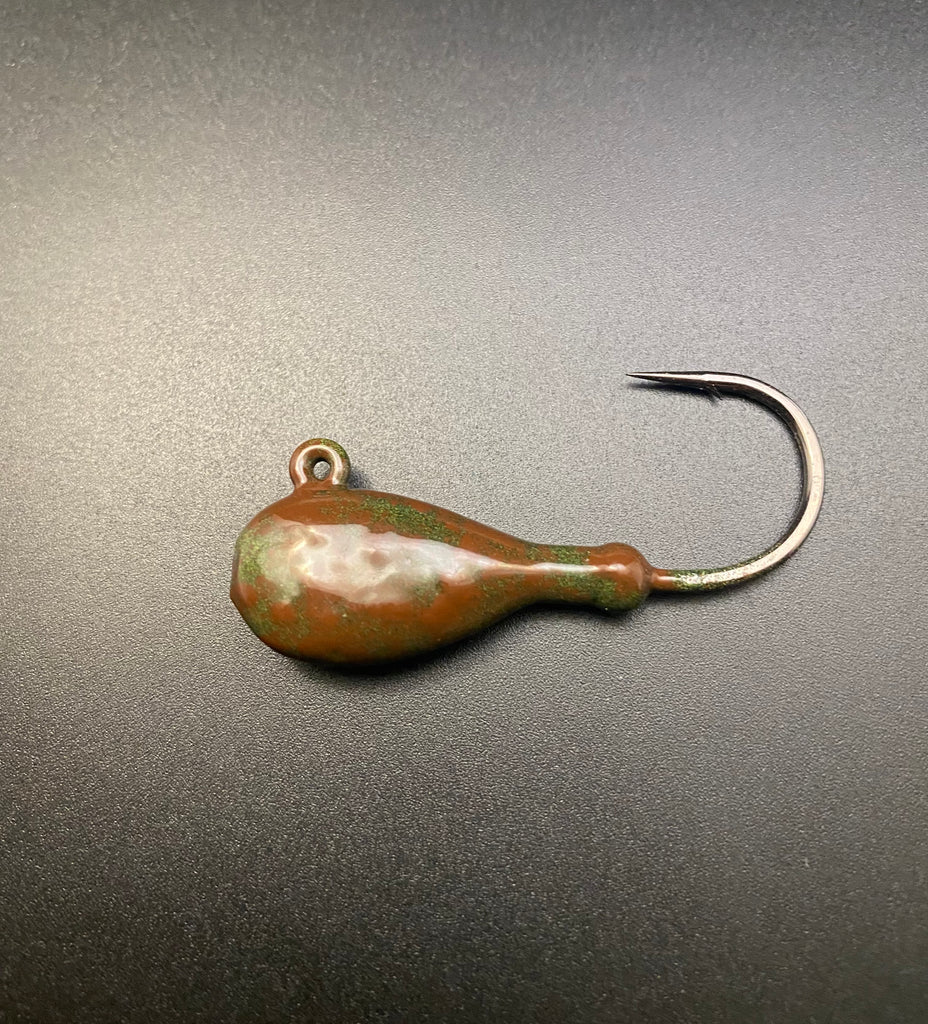 Flat head jig - dark green/brown