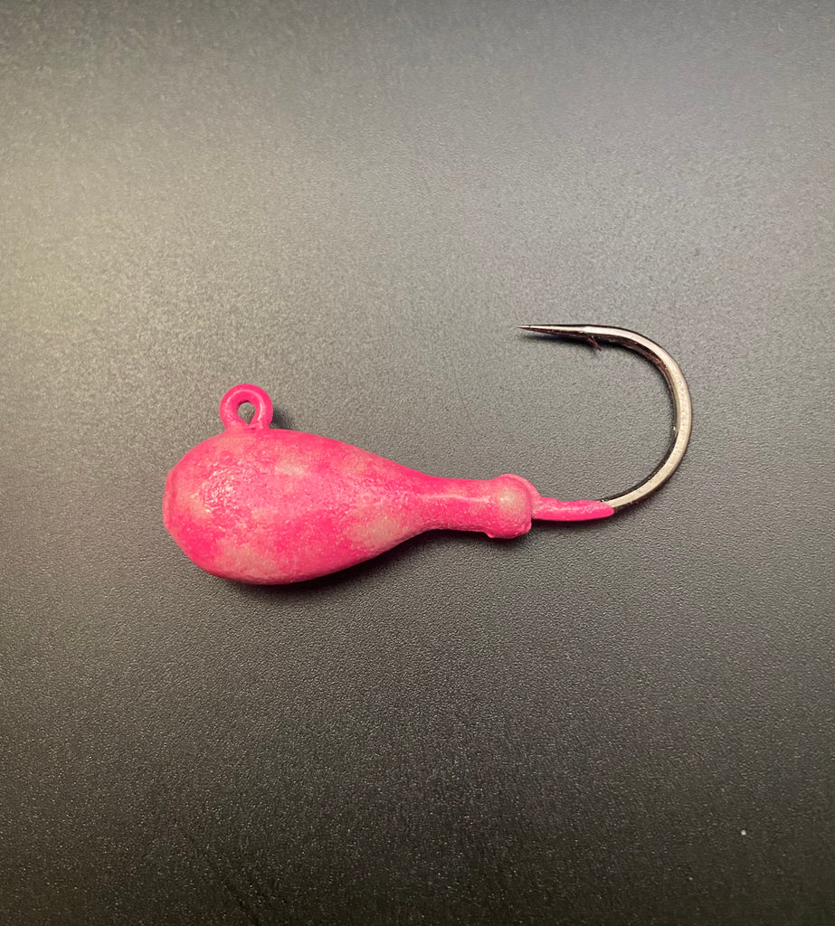 Flat head jig - pink/white glow